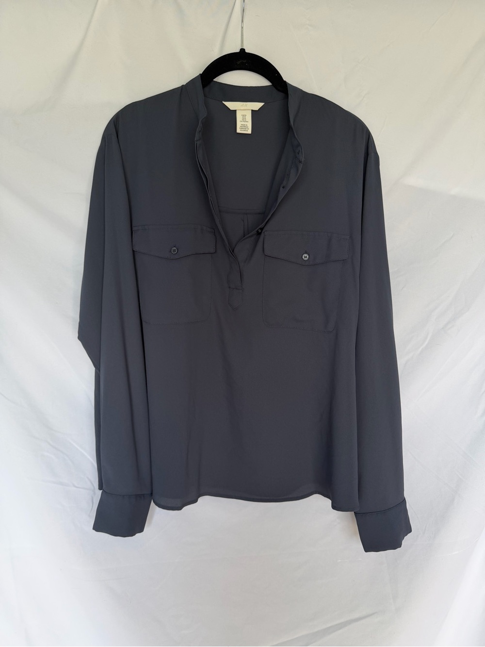 H&M Women's Slate Blue Long-Sleeve Button-Front Casual Shirt